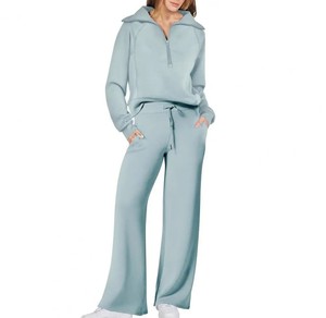 Conjunto Deportivo Verde para Mujer con Capucha, Manga Larga, Color Sólido, Casual, Transpirable, Holgado, con Bolsillos con Cordón - Product Image 2