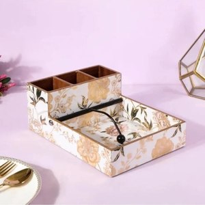Organisateur de bureau en bois émaillé fait main à motif floral, tiroirs multifonctionnels, support pour stylos et couverts, style américain, durable, pour salon - Product Image 6