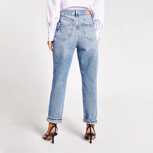 Jean décontracté taille haute vintage pour femme, 100 % coton respirant, coupe skinny, style streetwear tendance, vente chaude - Product Image 3