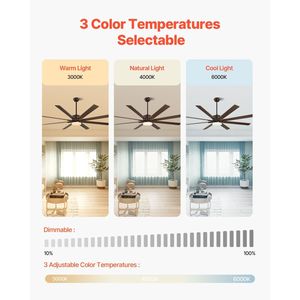 Ventilatore da Soffitto LED Moderno a Basso Profilo da 72 Pollici, 6 Velocità, Telecomando, Dimmerabile, 3 Temperature di Colore, Motore DC Reversibile con Luce - Product Image 3