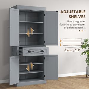 Armoire de cuisine moderne en métal et bois à 4 portes et 2 étagères avec grand tiroir central - Gris - Product Image 5