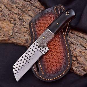 Handmade Bull Cutter <b>Knife</b> Triangle File Work Blade Black Horn Honeycomb Handle Tooled Leather Sheath Cowboy <b>EDC</b> Wholesale - Product Image 5