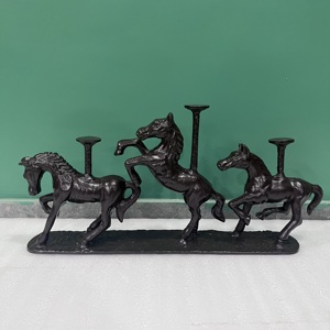 Escultura de Mesa Tradicional de Diseño Artesanal, 3 Caballos de Aluminio para Decoración del Hogar, Acabado Negro - Product Image 5