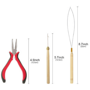 Kit d'outils pour extensions de cheveux avec 200 micro-anneaux en silicone beige, kit d'extension avec pinces courbées, crochet de tirage et enfileur à boucle - Product Image 6