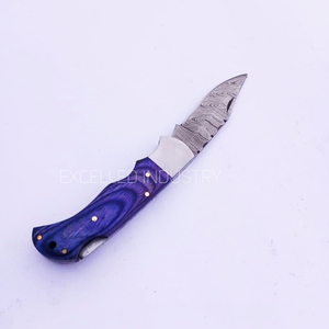 <b>Back</b> Lock Handmade Damascus Steel DIY Multifunctional <b>Drop</b> Point Folding Knife Pakka Wood Handle with Leather Sheath - Product Image 3