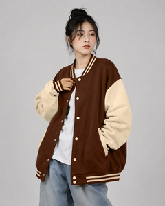 Trendy Women's Custom Varsity Jacket Snap <b>Button</b> Baseball Bomber Letterman Coat College Style Premium Casual Streetwear Fashion - Product Image 6