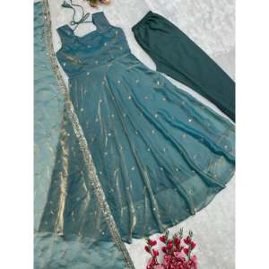 Hermoso vestido tradicional musulmán Anarkali con parte inferior y Dupatta para fiestas - Product Image 2