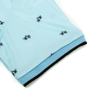 Men's Light <b>Blue</b> Short Sleeve <b>Polo</b> <b>Shirt</b> With Black Print Pattern Casual Breathable Knitted Fabric Regular Fit - Product Image 4