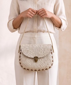 Vintage <b>Tooled</b> <b>Leather</b> Shoulder Bag Floral Embossed Crossbody Purse Flap Saddle Handbag for Daily Travel - Product Image 5