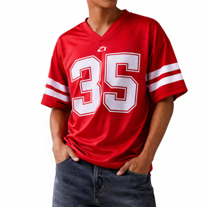 Camisetas de Fútbol Rojas con Cuello en V y Corte Cuadrado para Hombre, Diseño Personalizado de Ropa Urbana de Verano, Camisetas de Fútbol de Malla para Hombre - Product Image 1