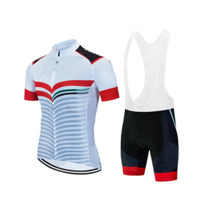 Ensemble de maillot de cyclisme pour hommes, manches courtes, blanc, rouge, noir, kit de sport respirant - Product Image 4