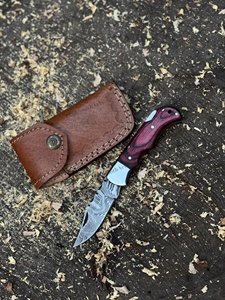 Cuchillo Plegable de Acero de Damasco SHARP POINT TRADES con Hoja Recta de 0.5mm, Apertura con Perilla, Mango de Madera, OEM, DIY - Product Image 4