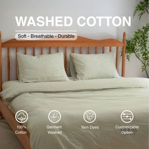 Juego de Ropa de Cama Premium de Alta Calidad, 100% Algodón Lavado, Rayas Marrones, 4 Piezas, Absorbente de Humedad, Transpirable, Para Todas las Estaciones - Product Image 1