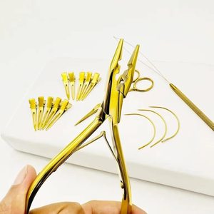 Kit d'outils professionnels en acier inoxydable pour extensions de cheveux en caoutchouc, comprenant des pinces à micro-anneaux, des ciseaux à effiler et une aiguille à boucle - Product Image 6