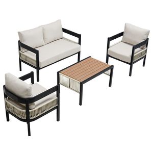 Set Divano da Esterno Multiuso U_Style in Ferro con Tavolo e Decorazioni in Rattan, Impermeabile e Antiruggine per Giardino e Prato, Arredamento Premium per Patio - Product Image 1