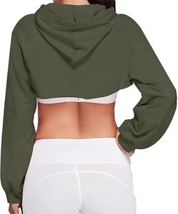 Wholesale Streetwear Drop Shoulder Blank Plain Heavyweight Cotton Fleece Super <b>Crop</b> <b>Top</b> Hoodies Cutout For Women - Product Image 4