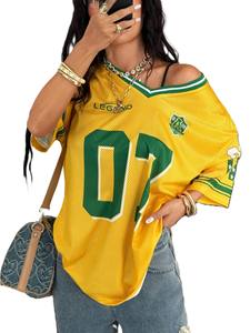 Maillot de football américain ample jaune pour femme 2026, style streetwear, épaules tombantes, respirant, 100 % polyester, OEM - Product Image 2