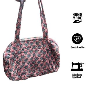 Bolso de lona pequeño KnnottedEarth con estampado a mano, acolchado de algodón, estilo bohemio, para viaje de fin de semana, con cierre de cremallera, hecho a mano, étnico, para pasar la noche - Product Image 5