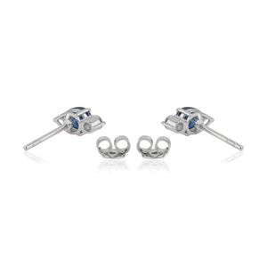 Boucles d'oreilles clous délicates en or blanc 14 carats pur, saphir bleu et diamant, personnalisées et légères, cadeau de remise de diplôme, bijoux - Product Image 6