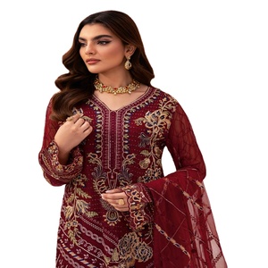 Robes de soirée pour femmes, imprimées numériquement, style ethnique moderne, en mousseline brodée, ensembles Punjabi 3 pièces, Ramsha Volume KASHISH, pour mariage - Product Image 1