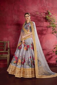 Floral Print <b>Art</b> Silk Lehenga Choli Dupatta Zari <b>Sequin</b> Embroidery Ethnic Wedding Evening Dress for Women - Product Image 2