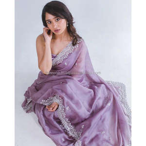 Saris en soie pure et douce avec un incroyable travail de séquence de 3 mm avec bordure travaillée - Product Image 1