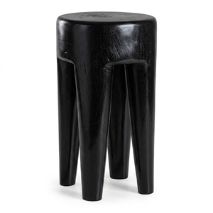 Tabouret Brutaliste en Bois Massif Fait Main, Design Organique Moderne, Salon, Bois de Suar, Qualité Supérieure, Finition Noire, Table d'Appoint, Hôtel - Product Image 1