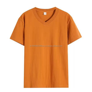 T-shirt pour homme en coton 100% 210G, coupe classique, couleur unie, impression de logo personnalisée, t-shirt blanc à col en V basique pour homme - Product Image 1