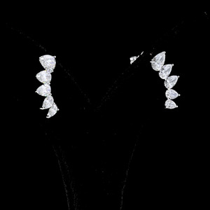 Pear Cut Lab Grown Diamond <b>Climber</b> Stud <b>Earrings</b> 10K 14K 18K Gold 925 935 Silver Wedding Fine Jewelry - Product Image 1