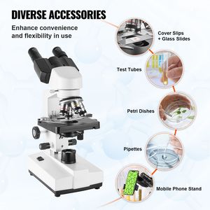 Microscopio Composto da Laboratorio Binoculare con Ingrandimento 40X-2500X, Illuminazione LED, Meccanismo a Due Strati, Obiettivo 100x e Oculare 10x - Product Image 5