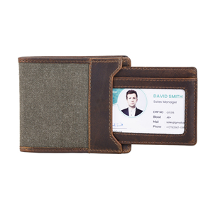 Premium Quality Fashion Genuine Leather Canvas Bifold <b>Wallet</b> <b>Men</b> <b>RFID</b> Blocking Light Weight Custom Logo Wholesale Best Price - Product Image 4