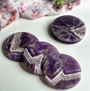 Posavasos de Cristal de Amatista Chevron Natural, Pulido a Mano, Rebanada de Piedra Preciosa Morada, Decoración para el Hogar, Meditación, Reiki, Energía de Chakras - Product Image 3