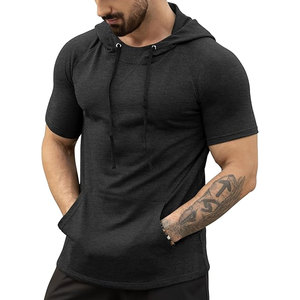 Sudadera con capucha de manga corta para hombre, sudadera para gimnasio, sudadera atlética con capucha, camiseta ligera y transpirable para fitness - Product Image 1