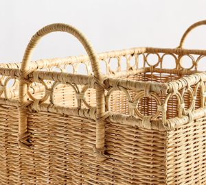 Sustainable Rattan Round Storage <b>Basket</b> With Handles Natural <b>Wicker</b> <b>Laundry</b> <b>Basket</b> Decorative Home Organizer For Bedroom - Product Image 5