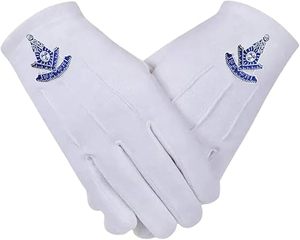 Guantes Masónicos de la Logia Azul con Logotipo Bordado de Compás y Escuadra, Guantes de Algodón, Tipo de Tela: 100% Algodón - Product Image 5
