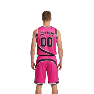 Conjunto de uniforme de baloncesto personalizado para hombre, camiseta sin mangas con cuello en V, diseño de rayas curvas, pantalones cortos con nombre y número, secado rápido, 100% - Product Image 2
