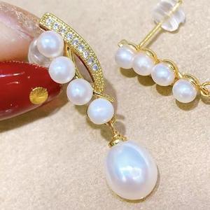 Boucles d'oreilles en argent sterling S925 avec perles d'eau douce multi-perles pour filles, design tendance en forme de goutte d'eau par Neighbor - Product Image 4