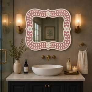 Vente en gros de miroirs muraux de salle de bain décoratifs en bois écologiques modernes avec incrustations personnalisées, vente directe d'usine - Product Image 2