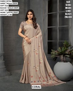 Sari en crêpe Malai blanc de luxe pour femmes - Sans plis, anti-humidité, idéal pour les fêtes de Diwali - Product Image 3