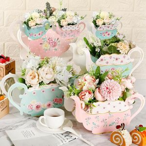 Decoraciones de fiesta de té de 24 piezas, bonitas cajas de flores DIY en forma de tetera, tema de primavera, centro de mesa de fiesta de princesa, Decoración de mesa de boda - Product Image 1