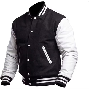 High Quality Wholesale Men's Stand Collar Solid Pattern Finished Custom Varsity Jackets with Embroidered Patches - Product Image 3