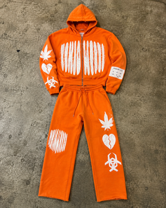Custom Blue Streetwear Tracksuit Men <b>Lightweight</b> Zip <b>Hoodie</b> Wide Leg Sweatpants Solid Applique Patch Two Piece Sweatsuits 100% - Product Image 2