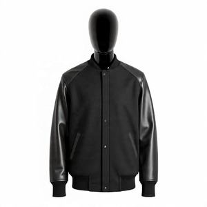 Blouson universitaire noir pour homme, imperméable, respirant, réversible, couleur unie, fermeture boutonnée, décontracté, streetwear d'hiver - Product Image 4