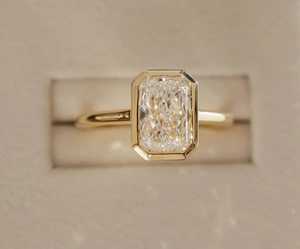 Gorgeous Radiant Cut Diamond Solitaire Ring For Unisex Lab Grown 3.03CT With 14K Solid Gold Engagement <b>Party</b> Gift For Girlfriend - Product Image 1