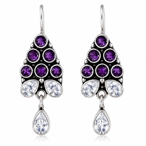 Latest Oxidized <b>Silver</b> Flower Boho Tribal Women's <b>Drop</b> <b>Earrings</b> | Amethyst Crystal Bezel Dangle <b>Earrings</b> for Global Supplier - Product Image 1