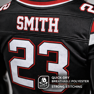 ชุดยูนิฟอร์มอเมริกันฟุตบอลแบบกำหนดเอง ขาสั้นด้านหน้า ปักชื่อและหมายเลขผู้เล่นตามสั่ง แห้งเร็ว ระบายอากาศได้ดี ป้องกันแบคทีเรีย - Product Image 4