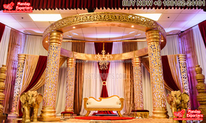 มณฑปทองคำอันงดงามสำหรับงานแต่งงานในแคนาดา มณฑปทรงกลมแกะสลักสีทองสวยงาม  เสาสำหรับมณฑปงานแต่งงานทรงกลม - Product Image 2