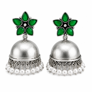 Brass Oxidized <b>Silver</b> Plated Bohemian Jhumka Drop <b>Earrings</b> Women's Wedding Ethnic Indian Jewelry Wholesale - Product Image 6