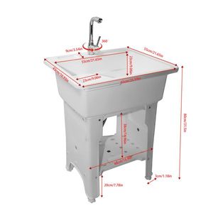Lavello Bianco Multiuso per Casa, Garage o Negozio, Vasca per Lavanderia con Rubinetto Acqua Calda e Fredda, Lavello da Cucina - Product Image 5