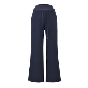 Pantalones de Punto de Cintura Alta y Pierna Ancha para Mujer, Color Sólido, Cintura Elástica con Cordón, Corte Holgado Informal, Largura hasta el Tobillo, para Primavera - Product Image 3